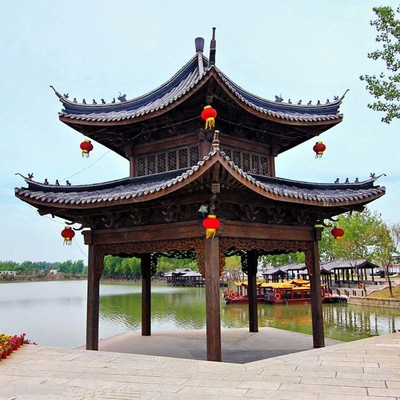qualità  3.2m Chinese Style Pavilion Handmade Grey Wooden Gazebo Structure Fabbrica