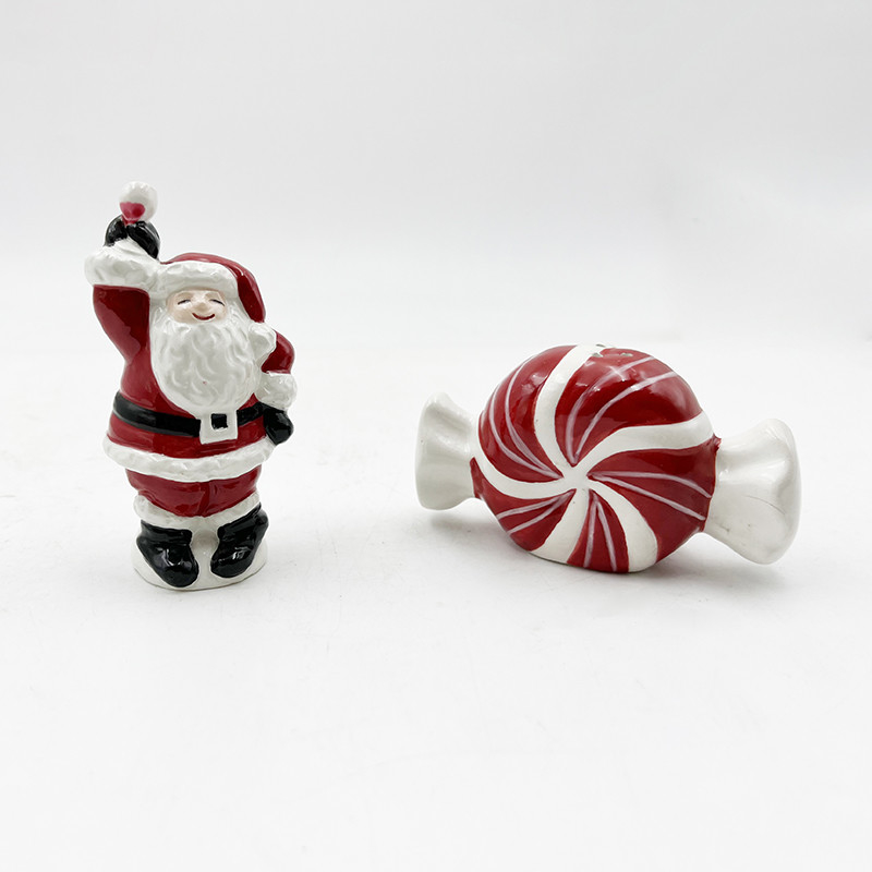 Artiglieria ceramica dipinta a mano Natale Babbo Natale Capodanno Caramelle Salt & Pepper Shaker Disegno di taglia personalizzato