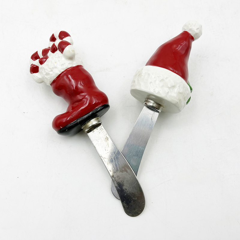 Cappello di Natale Stivali di Babbo Natale Manico dipinto a mano con lama in acciaio inossidabile Cheese Spreader Spreader burro