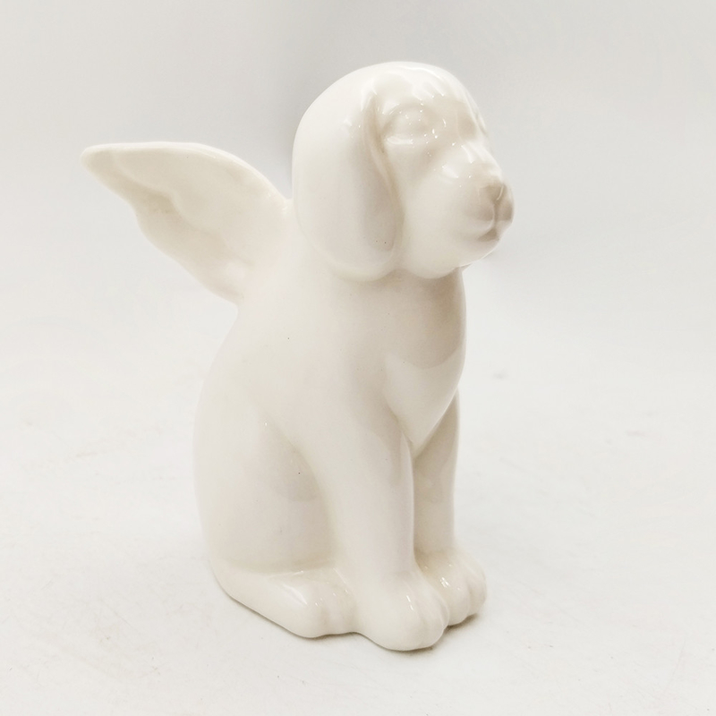Animali in ceramica vetrata Cane bianco creativo con le ali Figurine Dipinto a mano Collezionabile Amore del cane Regalo Decorazione giardino per la casa