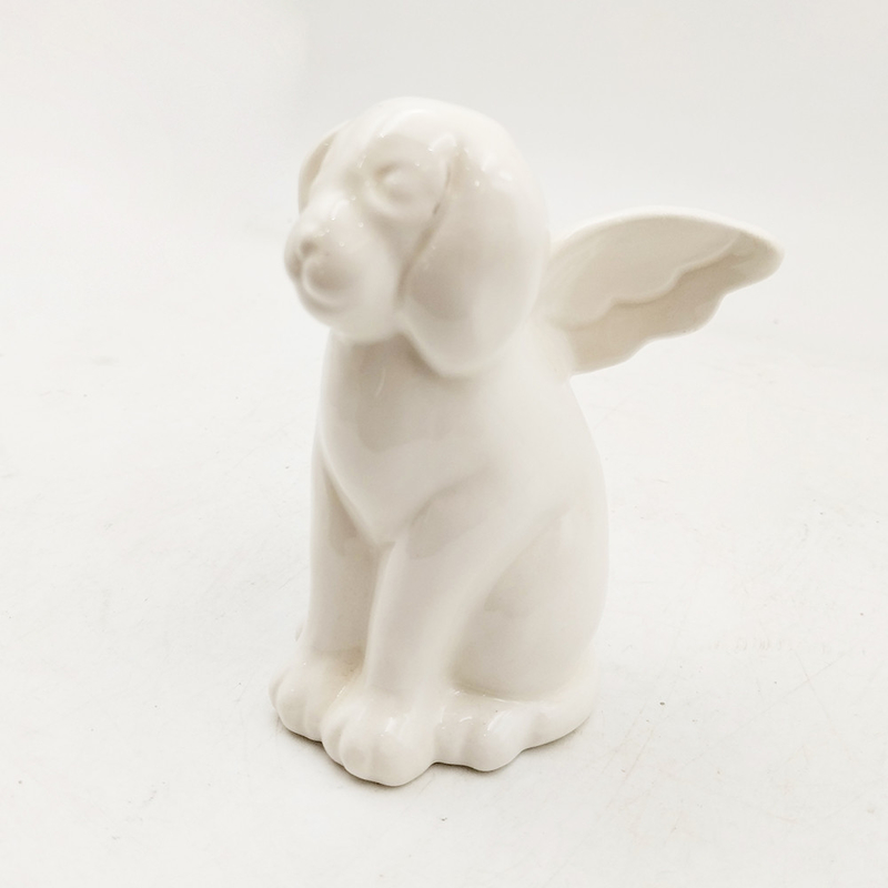 Animali in ceramica vetrata Cane bianco creativo con le ali Figurine Dipinto a mano Collezionabile Amore del cane Regalo Decorazione giardino per la casa