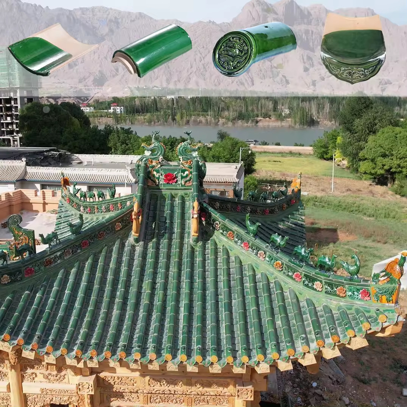 Piastrelle di tetto di tempio cinese vetrate verdi per padiglioni da giardino e progettazione di edifici moderni