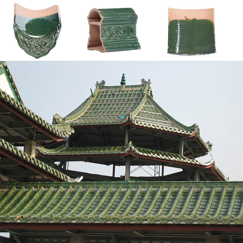Piastrelle di tetto in ceramica di vetro cinese 180*180mm Vibrante vetro verde a prova di tempo per i tetti della pagoda