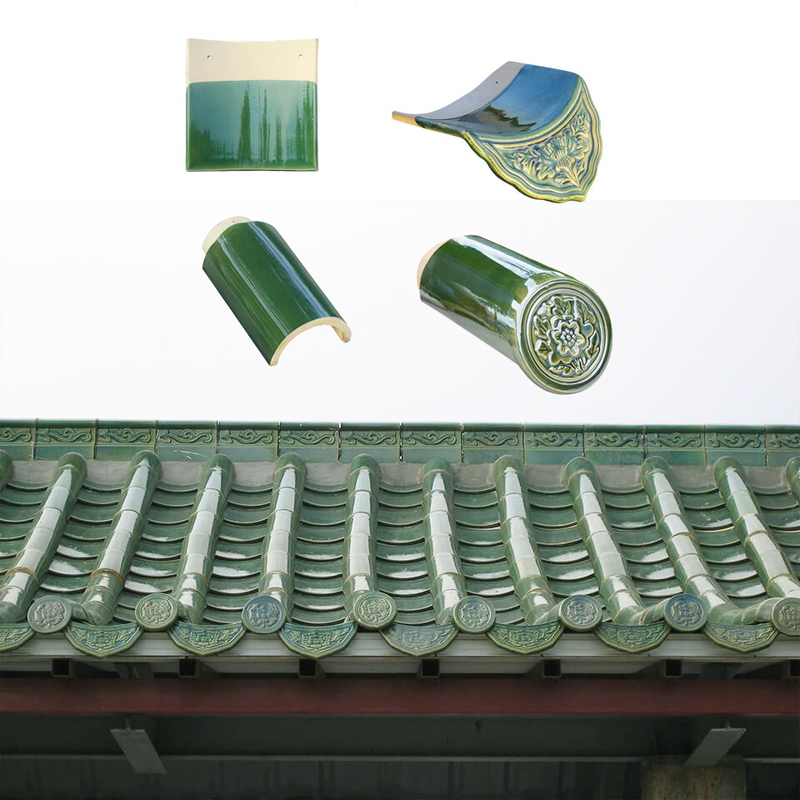 Piastrelle vetrate per il disegno tradizionale del tetto verde nel tempio cinese
