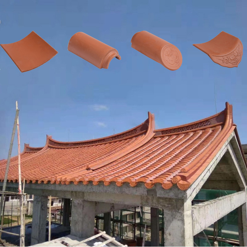 Tegole cinesi in argilla rossa naturale per tetti di case pagoda da giardino, materiale per coperture in terracotta