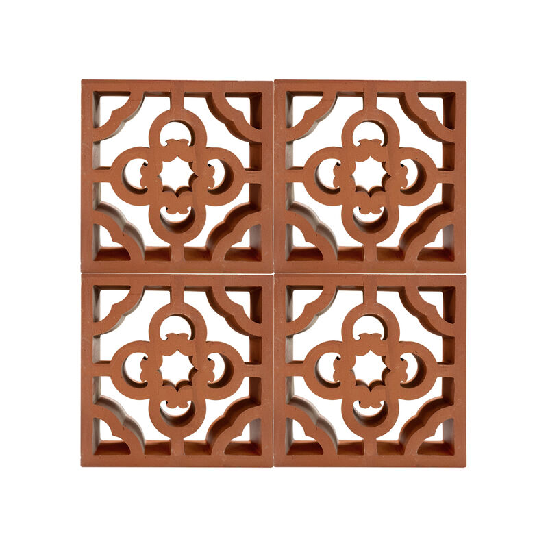 Red Clay Floral Pattern Natural Breeze Blocks Decorative Perforated Terracotta Bricks for Patio & Tea Room Space Divider