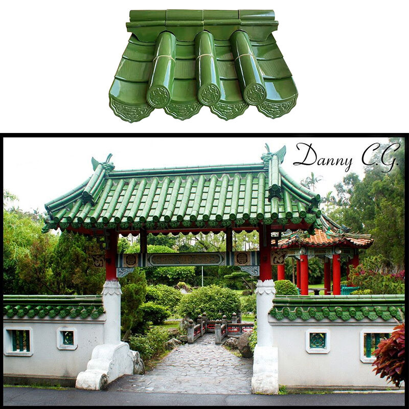 Piastrelle di tetto in vetro cinese di colore verde vibrante in stile classico Piastrelle in ceramica per il giardino del tempio padiglione casa del tè