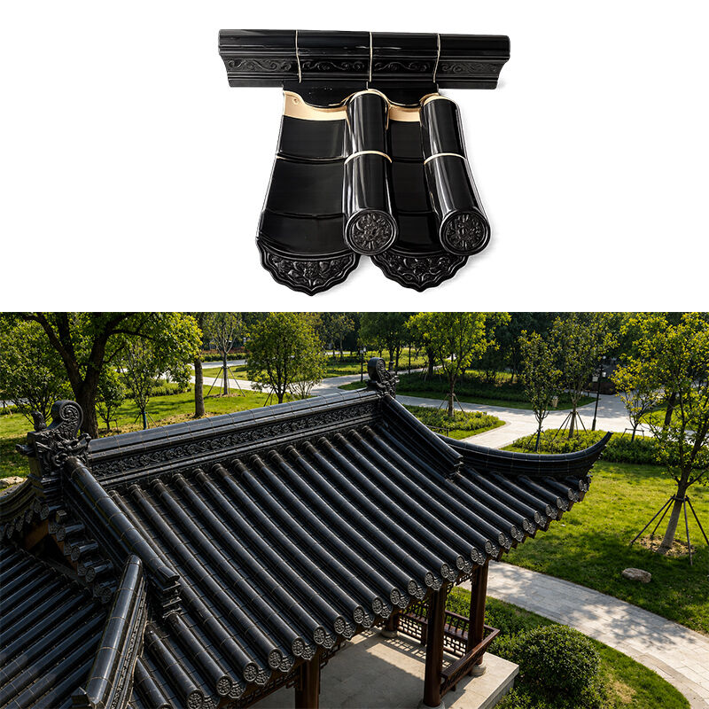 Antiche piastrelle di tetto in stile cinese nera vetrata ceramica lucente tetto piastrelle di bambù per case tradizionali tempio gazebo