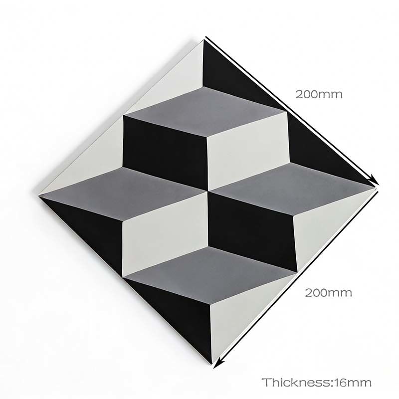 Piastrelle di cemento in mosaico retrò artigianali europee 200*200*16mm Piastrelle di illusione di cubo 3D per pavimenti interni e esterni