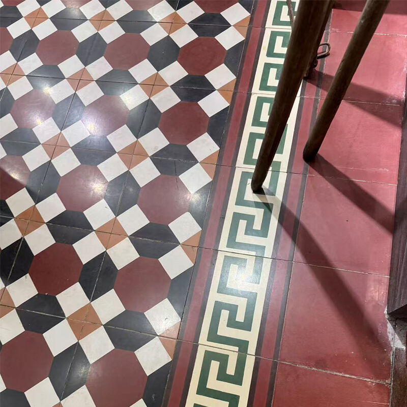 Piastrelle per pavimenti di bagno di cemento personalizzate Disegni di piastrelle per pareti 200*200mm Modello geometrico Piastrelle di accento per interni moderni con bordi