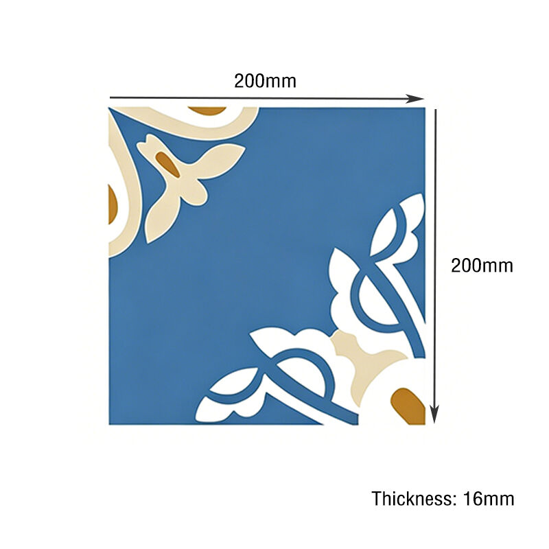 200x200mm Piastrelle di cemento floreale blu fatte a mano Piastrelle incustiche per cucina Backsplash Pavimento del bagno anti scivolamento per aree ad alto traffico