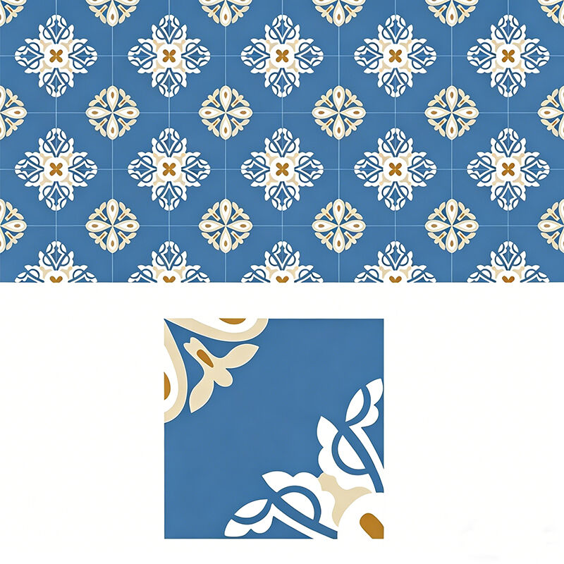 200x200mm Piastrelle di cemento floreale blu fatte a mano Piastrelle incustiche per cucina Backsplash Pavimento del bagno anti scivolamento per aree ad alto traffico