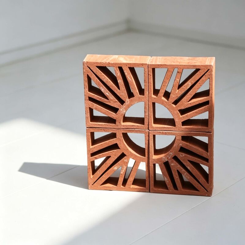 Mattoni decorativi in ​​terracotta classica rossa. Blocchi di brezza in terracotta. Mattoni cavi naturali da giardino con base in argilla rossa