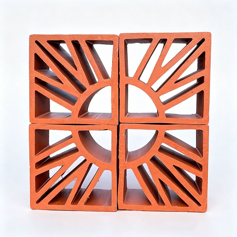 Mattoni decorativi in ​​terracotta classica rossa. Blocchi di brezza in terracotta. Mattoni cavi naturali da giardino con base in argilla rossa