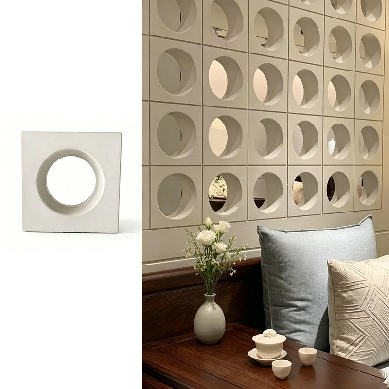 White Concrete Breeze Blocks with Circular Cutout Round Hollow Cement Screen Blocks for Indoor Tea Room Privacy Partition