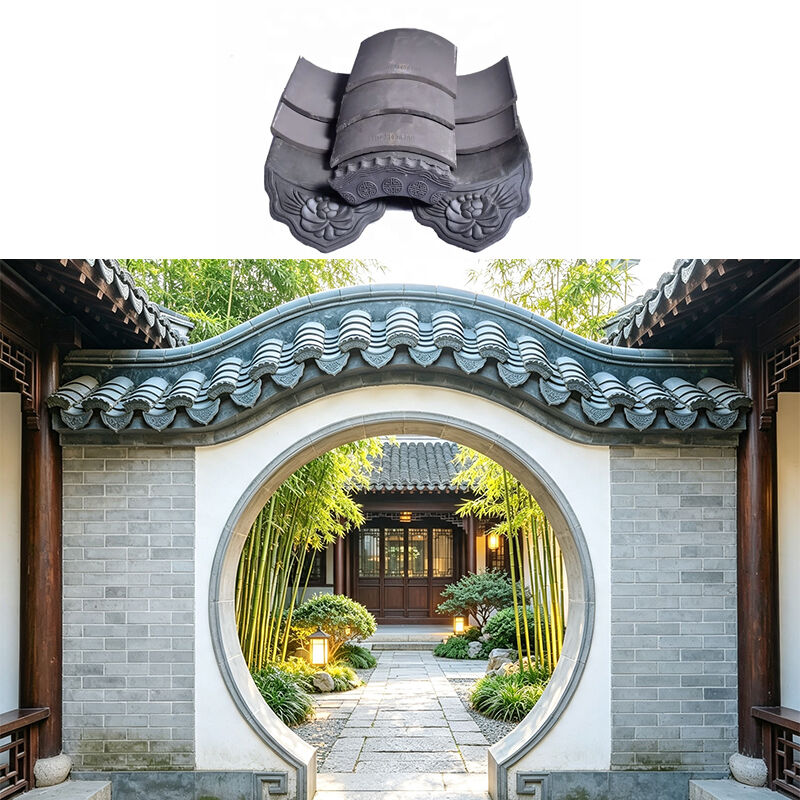 Grigio antico Asian Roof Tile Set per Moon Gate Corone murali intagliate Eau Edge Tiles per Zen Garden Arches & Gateways