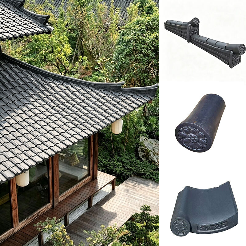Piastrelle di tetto in argilla nera in stile giapponese tradizionale sistema di ceramica Kawara per case da tè e strutture di giardino Zen