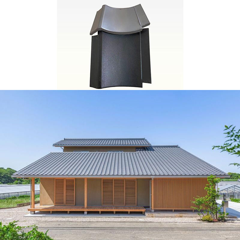 Tegole Giapponesi Minimaliste in Ceramica Piatta Kawara Nere Opache Sovrapponibili per Case con Struttura in Legno