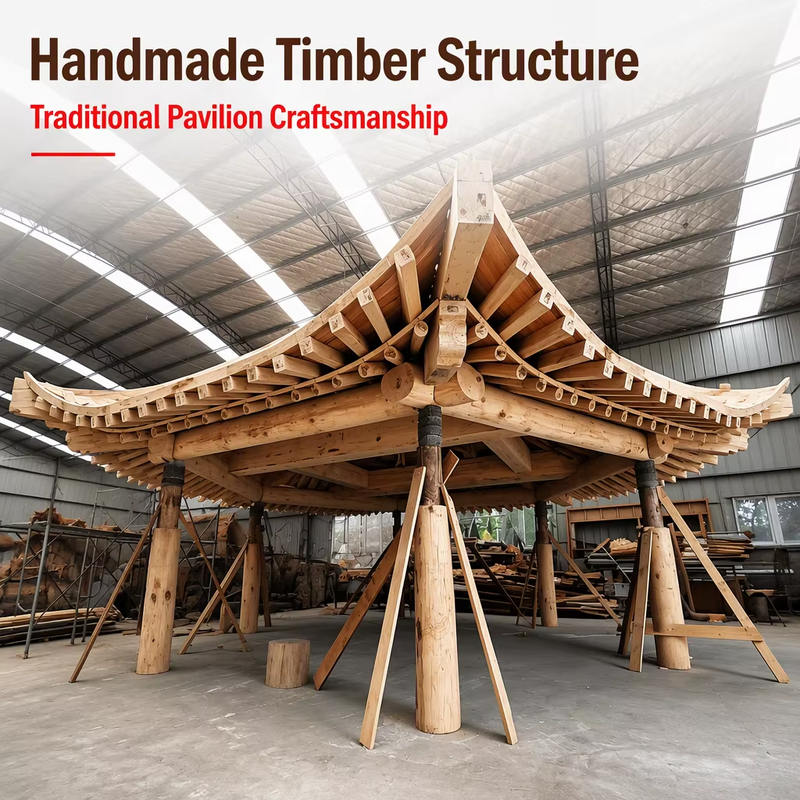 Commercial Square Timber Pavilion Kit 3m Heavy-Duty Mortise & Tenon Gazebo in legno asiatico per parchi e resort botanici pubblici
